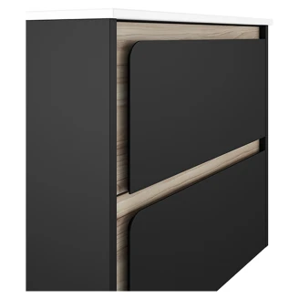 Badrumskommod Clarte Svart-Ek Matt 60 cm med Handfat Vit Blank