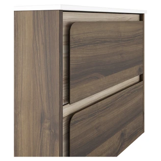 Badrumskommod <strong>Clarte</strong>  Walnut-Ek Matt 60 cm med Handfat Vit Blank