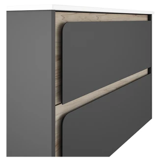 Badrumskommod <strong>Clarte</strong>  Mörkgrå-Ek Matt 80 cm med Handfat Vit Blank