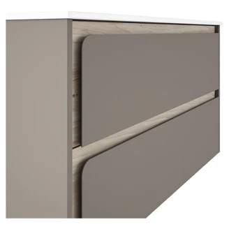 Badrumskommod Clarte Grå-Ek Matt 100 cm med Handfat Vit Blank