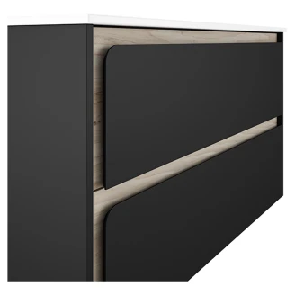 Badrumskommod Clarte Svart-Ek Matt 100 cm med Handfat Vit Blank
