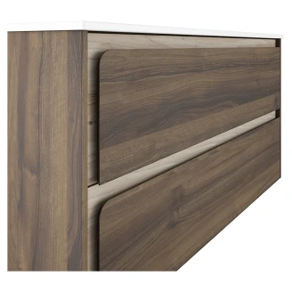 Badrumskommod <strong>Clarte</strong>  Walnut-Ek Matt 120 cm med Handfat Vit Blank Höger