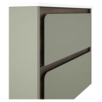 Badrumskommod <strong>Clarte</strong>  Grön-Walnut Matt 60 cm med Handfat Vit Blank