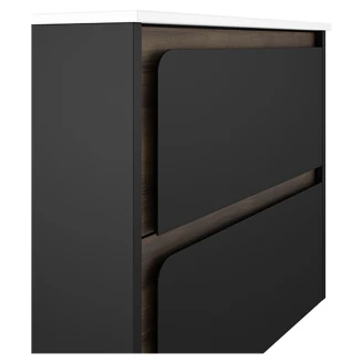Badrumskommod Clarte Svart-Walnut Matt 60 cm med Handfat Vit Blank