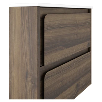 Badrumskommod <strong>Clarte</strong>  Walnut Matt 60 cm med Handfat Vit Blank