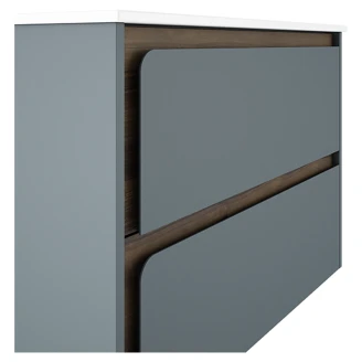 Badrumskommod <strong>Clarte</strong>  Blå-Walnut Matt 80 cm med Handfat Vit Blank