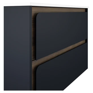 Badrumskommod <strong>Clarte</strong>  Mörkblå-Walnut Matt 80 cm med Handfat Vit Blank