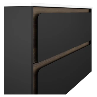 Badrumskommod Clarte Svart-Walnut Matt 80 cm med Handfat Vit Blank