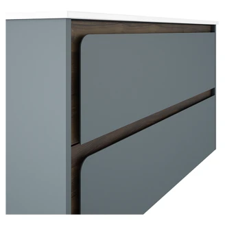 Badrumskommod <strong>Clarte</strong>  Blå-Walnut Matt 100 cm med Handfat Vit Blank