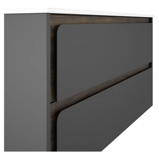 Badrumskommod <strong>Clarte</strong>  Mörkgrå-Walnut Matt 100 cm med Handfat Vit Blank