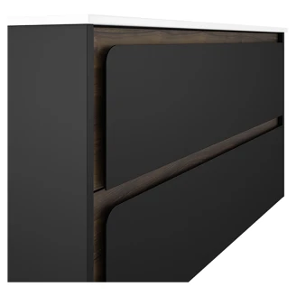 Badrumskommod <strong>Clarte</strong>  Svart-Walnut Matt 100 cm med Handfat Vit Blank