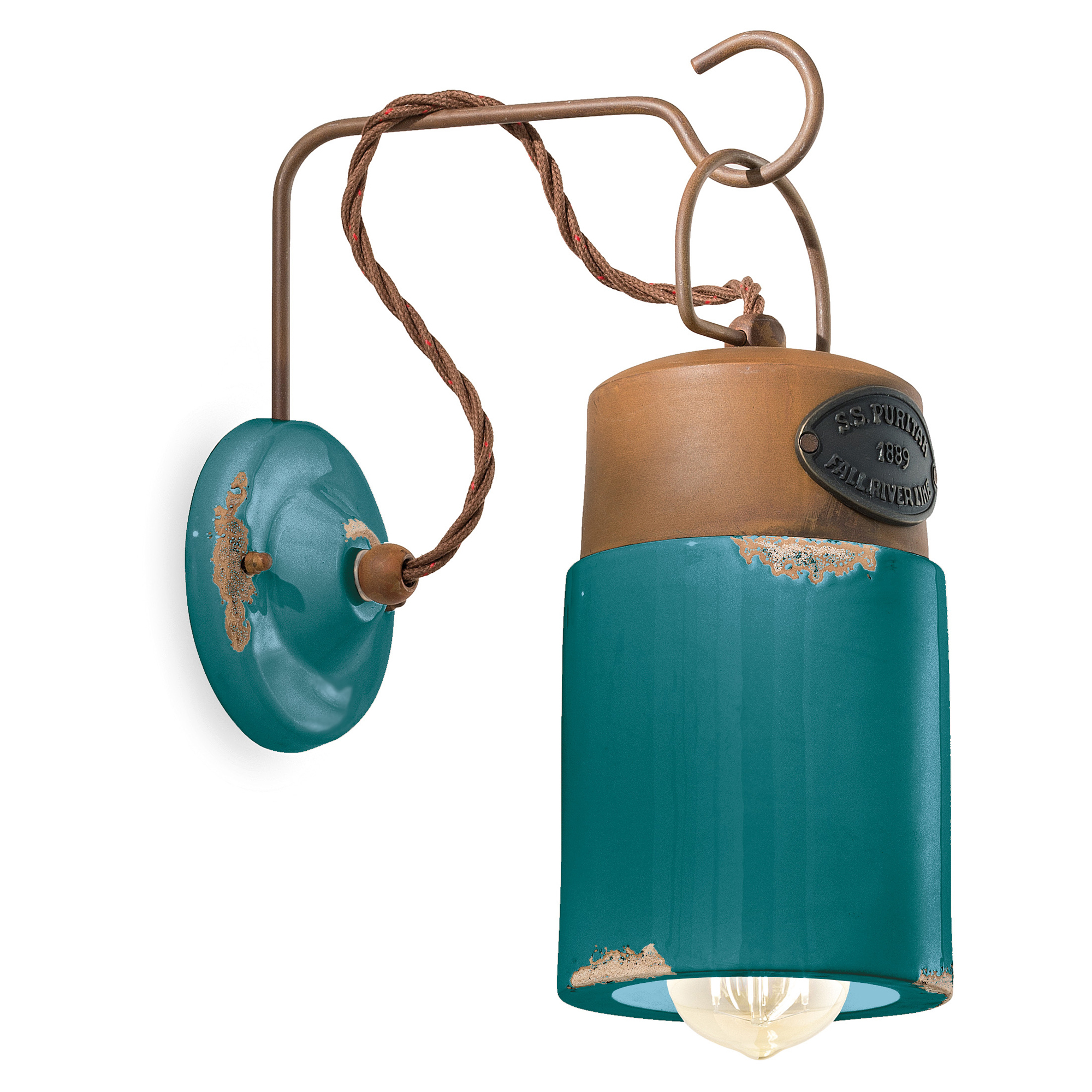 Ferroluce Vägglampa Gamma Industrial Vintage Grön