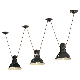 Ferroluce Hängande Lampa Trippel <strong>Gamma Industrial</strong>  Vintage Svart