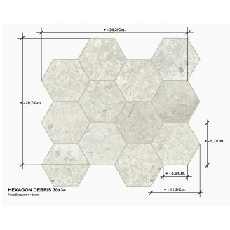 Unicomstarker Hexagon Mosaik Klinker <strong>Debris</strong>  Talc Matt 30x34 (9.7x11.2) cm