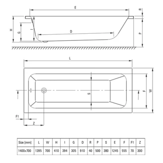 Badkar <strong>Prizma</strong>  Vit Blank 140 cm (Utan Panel & Avlopp)