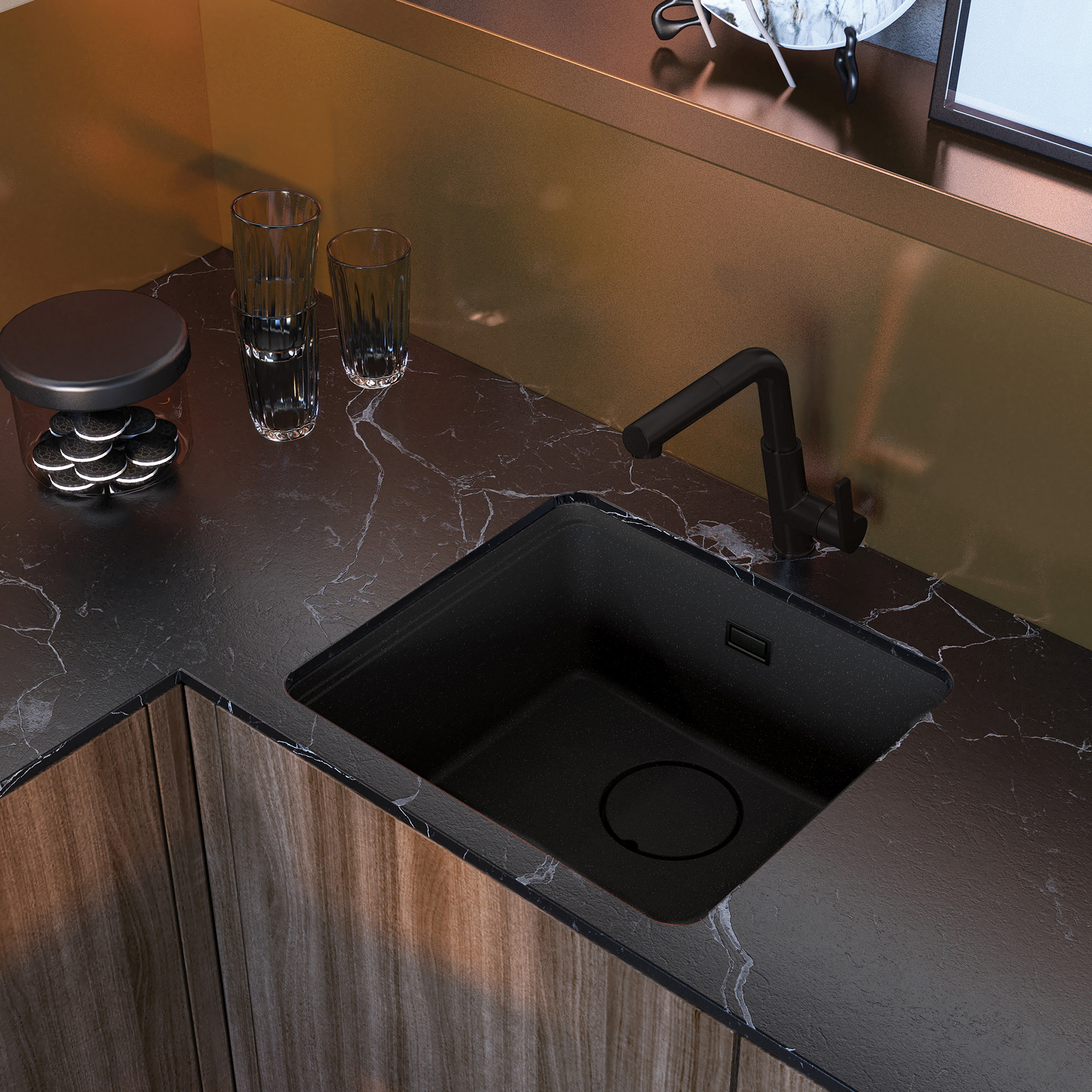Granit Diskho Momi Metallic Grafit Matt 50x45 cm med Vattenlås