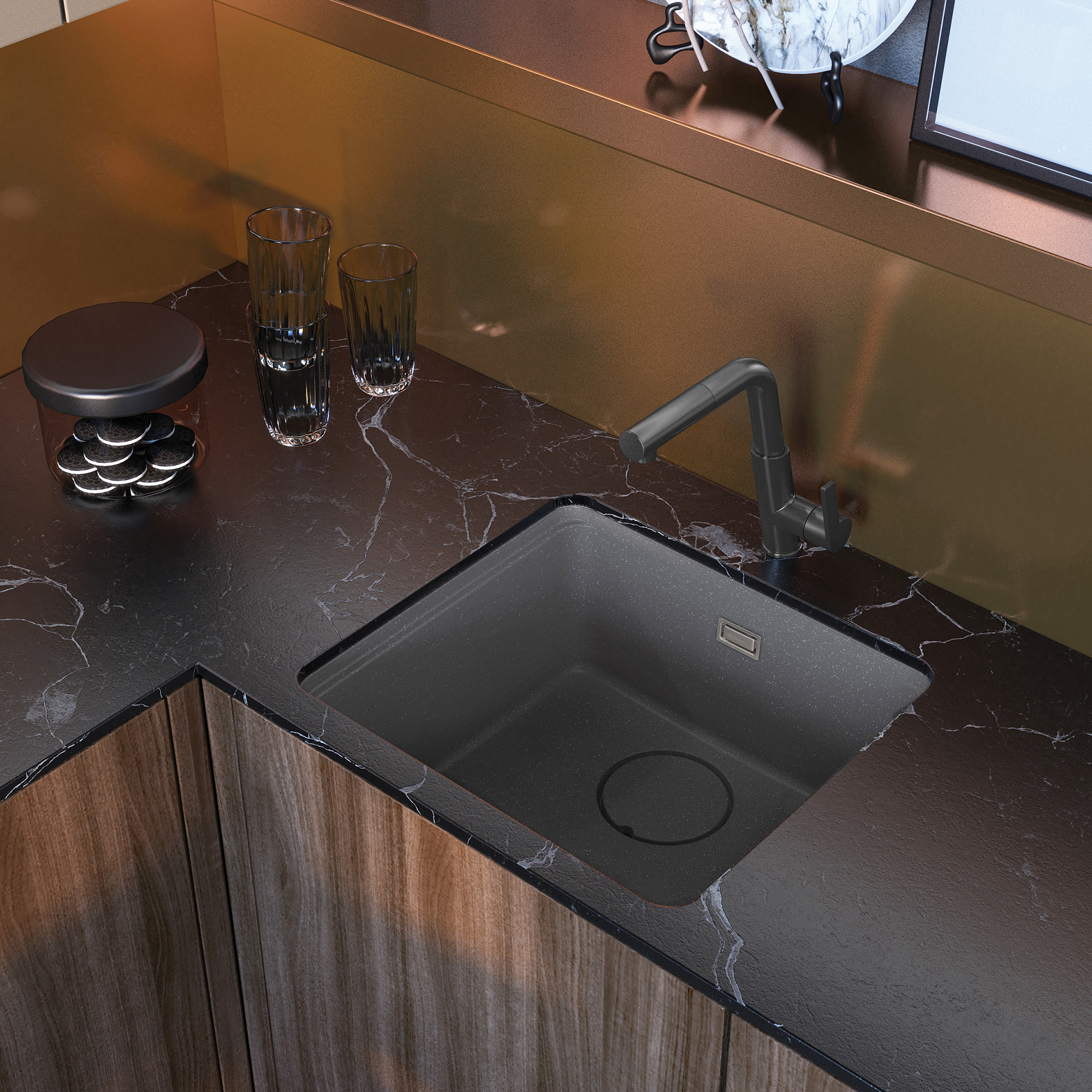 Granit Diskho Momi Grå Metallic Matt 50x45 cm med Vattenlås