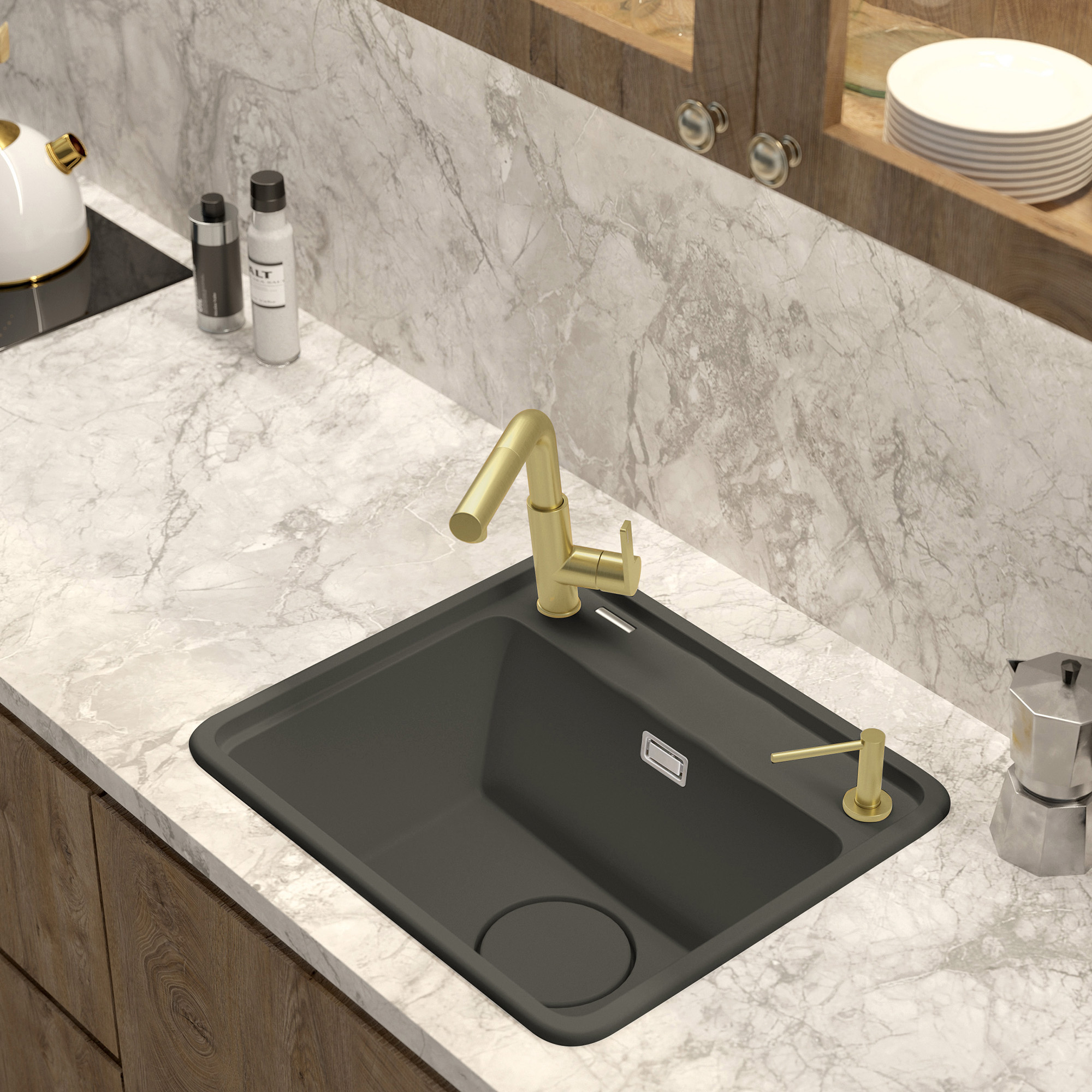 Granit Diskho Momi Antracit Metallic Matt 50x44 cm med Vattenlås