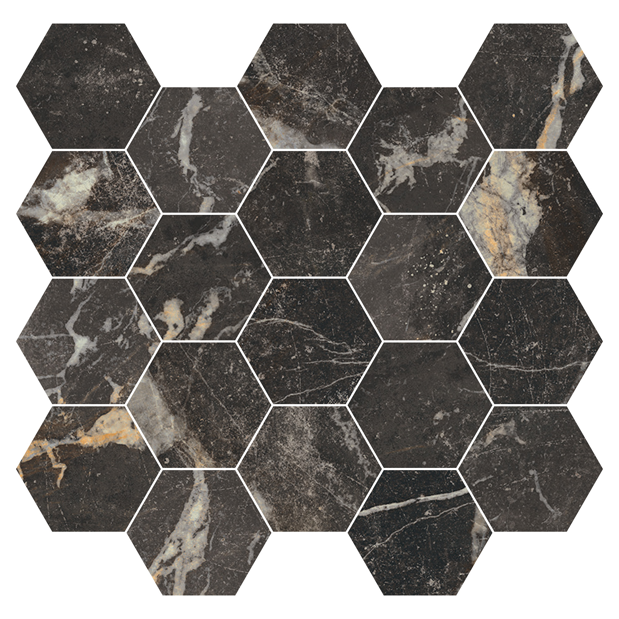 Marmor Hexagon Klinker Canterbury Nattsvart 30x30 cm