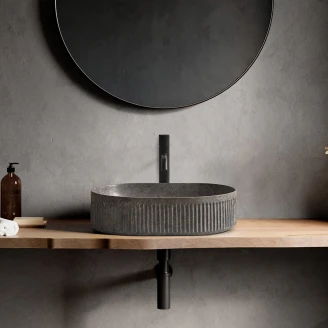 Bathco Tvättställ Stone Striae Oval Grå 58x38 cm