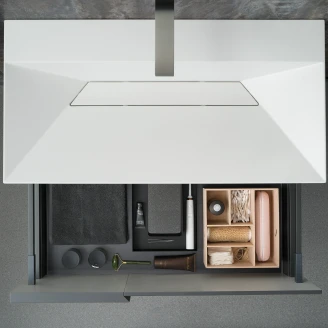 Tvättställsskåp Esquina Svart Matt 70 cm med Handfat Ljusgrå Matt