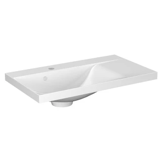 Tvättställsskåp Leon Svart Matt 70 cm med Handfat Vit Blank & Guld Handtag