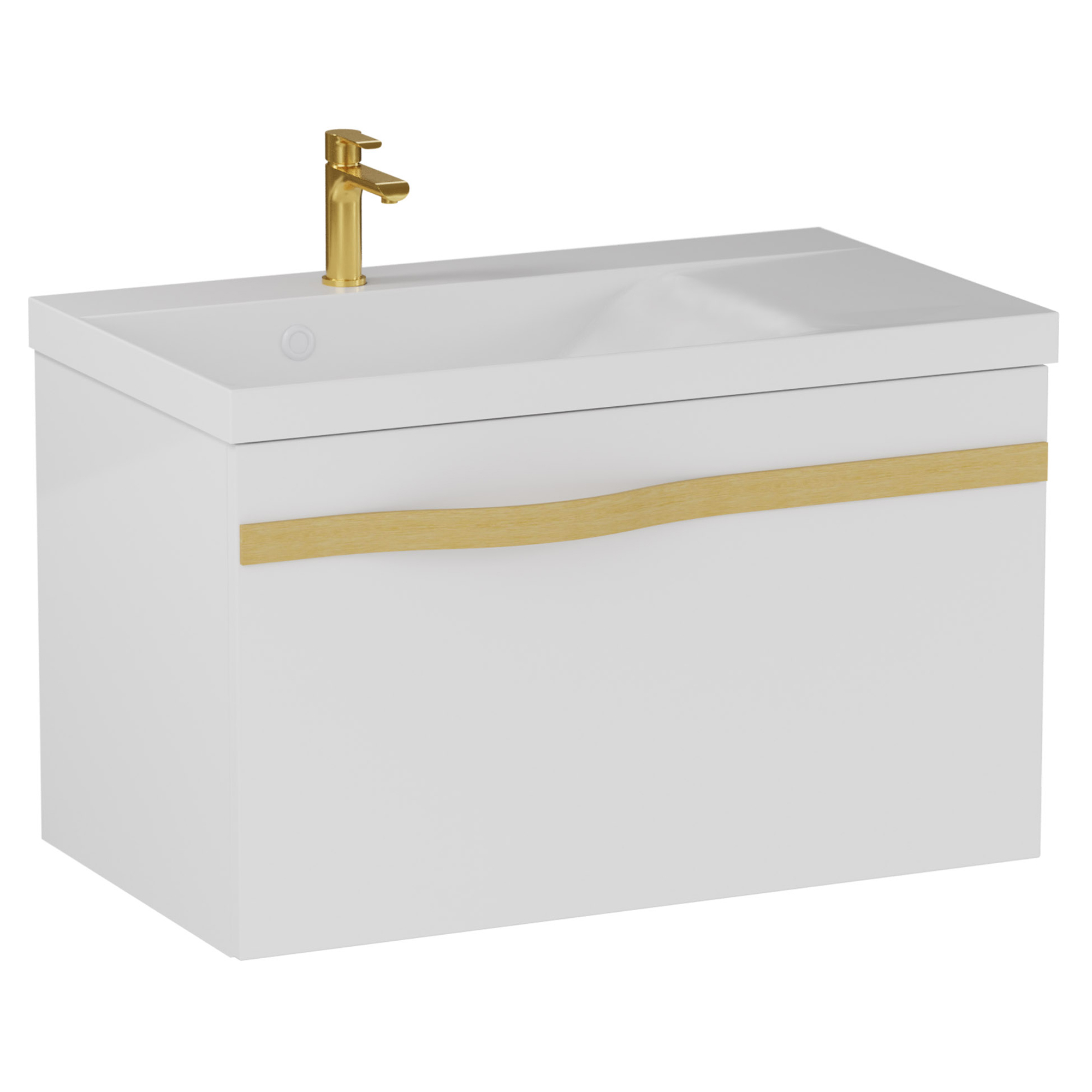 Tvättställsskåp Leon Vit Blank 70 cm med Handfat Vit Blank & Guld Handtag