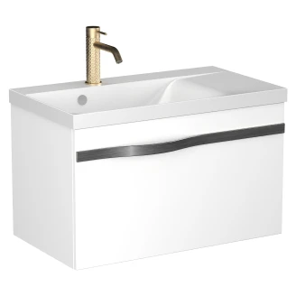 Tvättställsskåp <strong>Leon</strong>  Vit Blank 70 cm med Handfat Vit Blank & Svart Handtag