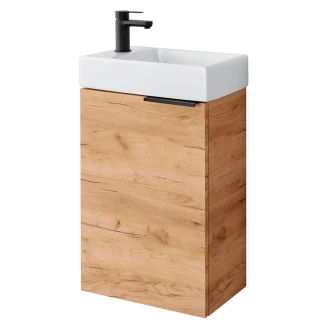 Tvättställsskåp <strong>Kub</strong>  Trä Guld Craft Oak Matt med Handfat 40 cm & Spegel