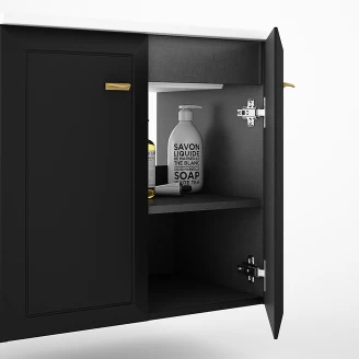 Badrumskommod Gold <strong>Tandem</strong>  Svart Matt 60 cm med Två Dörrar med Handfat Vit Blank