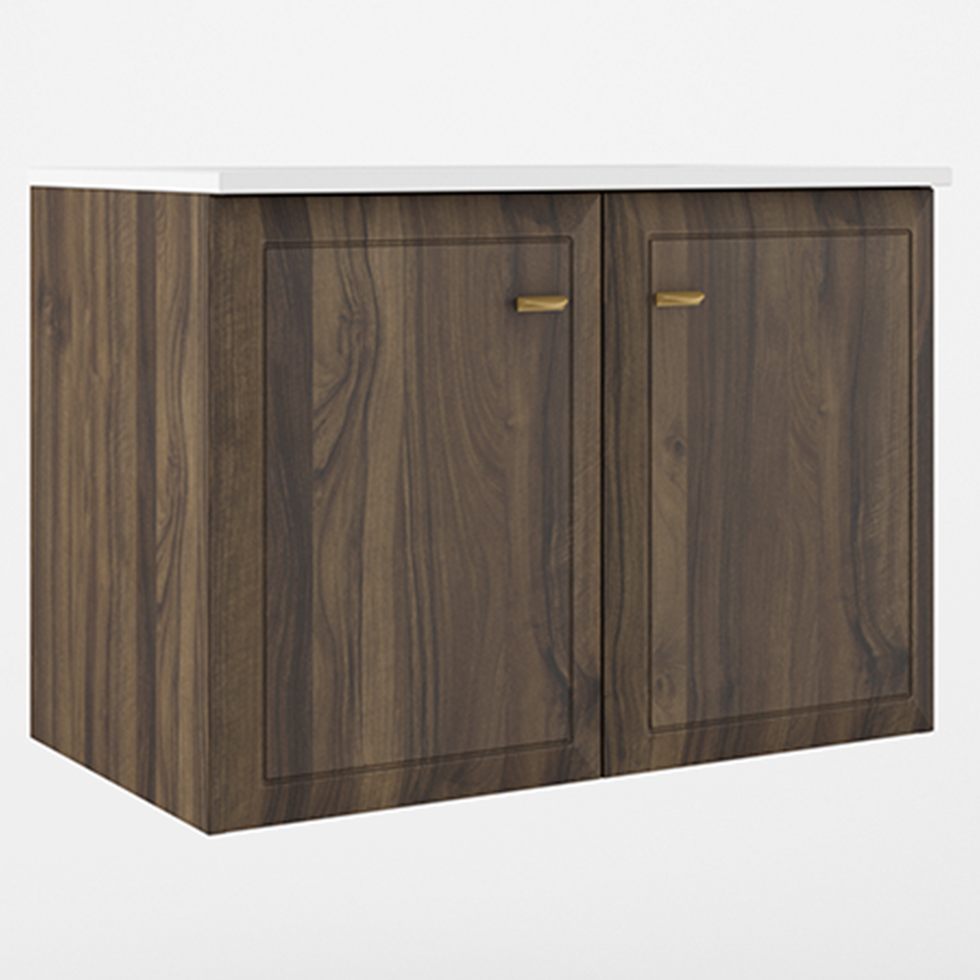 Tvättställsskåp Gold Tandem Walnut Matt 80 cm med Två Dörrar med Handfat Vit Blank
