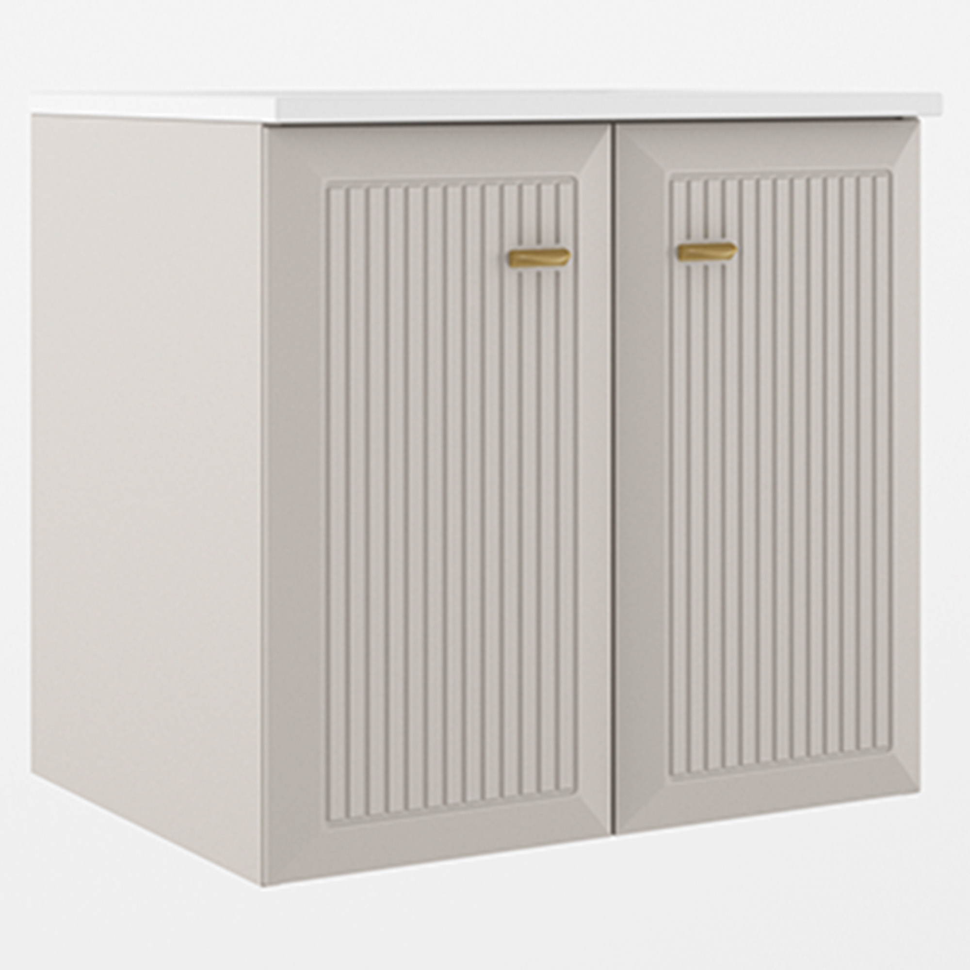 Tvättställsskåp Gold Tandem Beige-Randig Matt 60 cm med Två Dörrar med Handfat Vit Blank