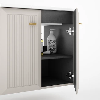 Badrumskommod Gold <strong>Tandem</strong>  Beige-Randig Matt 60 cm med Två Dörrar med Handfat Vit Blank