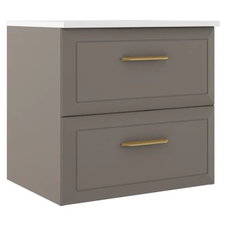 Badrumskommod Gold <strong>Tandem</strong>  Grå Matt 40+60 cm med Handfat Vit Blank