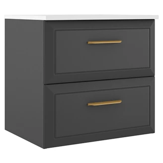 Badrumskommod Gold <strong>Tandem</strong>  Mörkgrå Matt 40+60 cm med Handfat Vit Blank