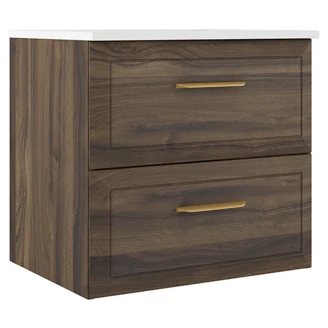Badrumskommod Gold <strong>Tandem</strong>  Walnut Matt 40+60 cm med Handfat Vit Blank