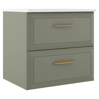 Badrumskommod Gold <strong>Tandem</strong>  Grön Matt 60+40 cm med Handfat Vit Blank