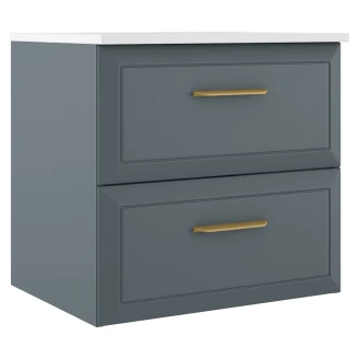 Badrumskommod Gold <strong>Tandem</strong>  Blå Matt 60+40 cm med Handfat Vit Blank