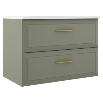 Badrumskommod Gold <strong>Tandem</strong>  Grön Matt 40+80 cm med Handfat Vit Blank