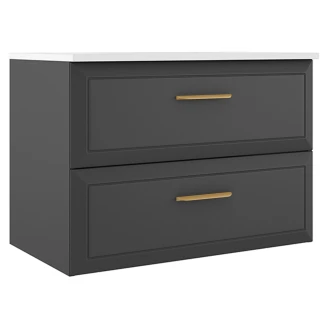 Badrumskommod Gold <strong>Tandem</strong>  Mörkgrå Matt 80+40 cm med Handfat Vit Blank