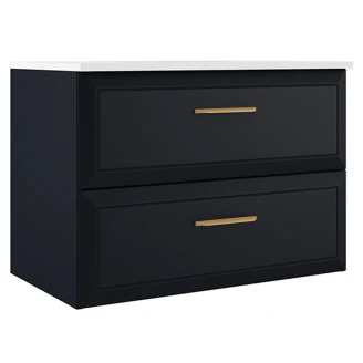 Badrumskommod Gold <strong>Tandem</strong>  Mörkblå Matt 80+40 cm med Handfat Vit Blank