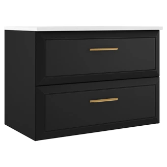 Badrumskommod Gold <strong>Tandem</strong>  Svart Matt 80+40 cm med Handfat Vit Blank