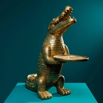 Werner Voss Skulptur med Bricka <strong>Crocodile Morty</strong>  Guld Blank