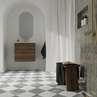 Marmor Klinker <strong>Checkermarble</strong>  Vit-Grå Matt 44x44 cm