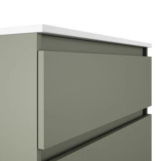 Badrumskommod <strong>Blisse</strong>  Oliv Matt 120 cm med Två Lådor & Handfat Vit Blank
