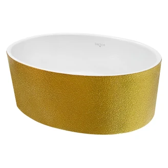 Handgjorda Mineral DuraBe Tvättställ <strong>Luminara</strong>  Guld Blank 32x46 cm med Krom Pop-up Bottenventil