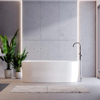 Badkar <strong>Linna</strong>  Vit Blank 160 cm med Grå Pop-up Bottenventil