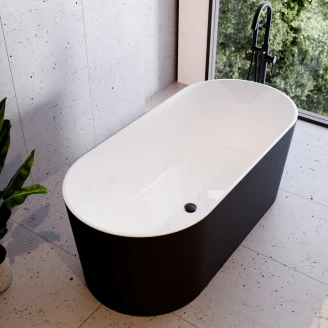 Badkar <strong>Linna</strong>  Svart Matt 160 cm med Svart Pop-up Bottenventil