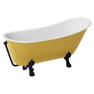 Badkar <strong>Royal Elegance</strong>  Guld Blank 160 cm med Svart Lejonfötter & Badavlopp