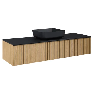Tvättställsskåp <strong>Haiku</strong>  Ek Trä 160 cm med Handtagen Svart & Bänkskiva Svart
